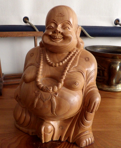 Bouddha rieur sculpture bois - rieur,