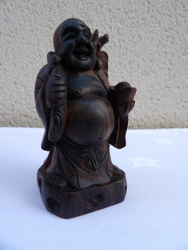 Bouddha rieur bois sculpté - bouddha,